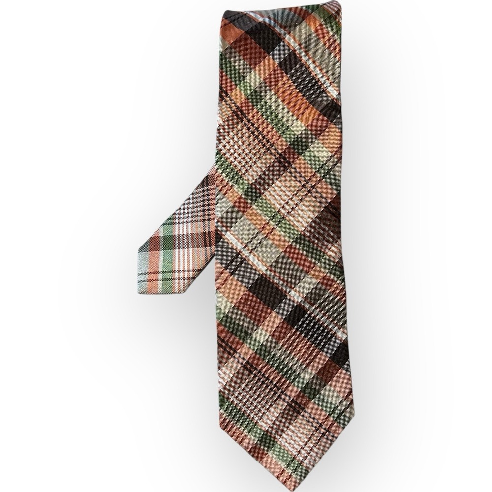 Stafford Gold Green Brown 70's Vibes Plaid Woven Silk Tie Groovy Mid Century 60"